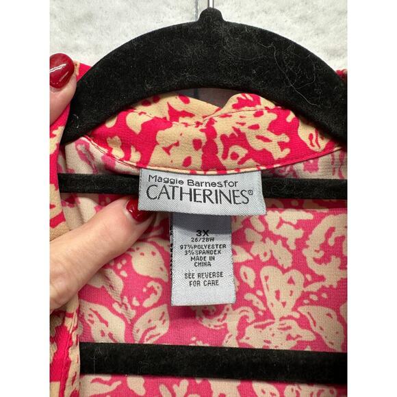 Maggie Barnes for Catherines 3/4 Sleeve Blouse Button Front Pink Tan 3X - Picture 2 of 8